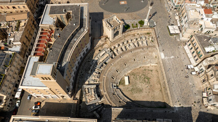 Aerial view of the Roman amphitheater and Palazzo del Seggio, better known as 