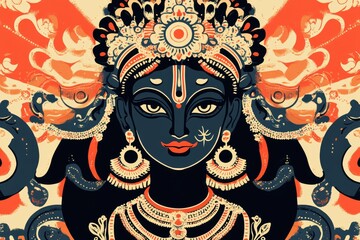 Kali Ma in a stylized graphic design, with bold colors and sharp outlines