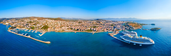 Naklejka premium Kusadasi city aerial panoramic view in Aydin Province, Turkey