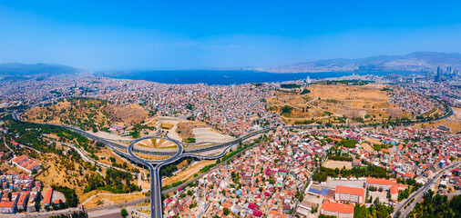 Obraz premium Izmir city centre aerial panoramic view in Turkey