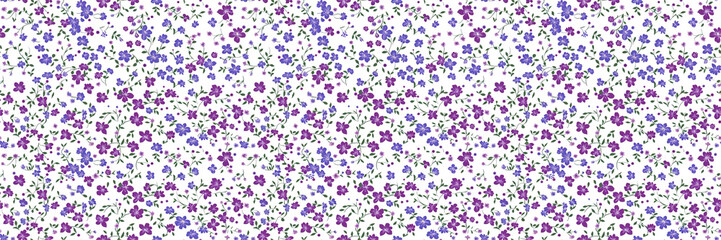 Seamless Floral Pattern with Delicate Purple Flowers on White Background