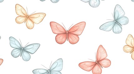 Obraz premium Watercolor Pastel Butterfly Seamless Pattern