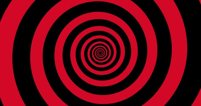 Moving hypnotic spiral. Seamless Psychedelic spiral and slow rotation. Red and black background.