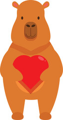 Cartoon illustration of a cute brown bear character holding a big red heart, perfect for valentine's day or any love themed project