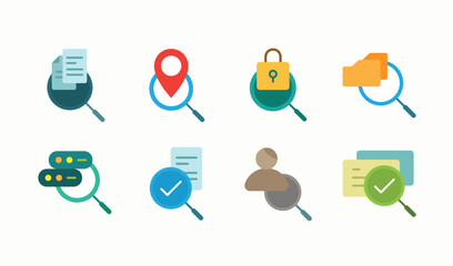 Simple office service and management search flat illustration set design