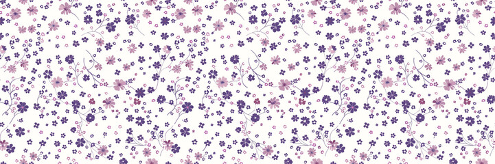 Seamless Floral Pattern with Delicate Purple Flowers on White Background