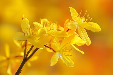 Fototapeta premium A highly detailed macro shot capturing the beauty and intricate details of yellow lily flowers against a matching backdrop.