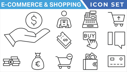 Shopping icons set. E-commerce icon collection. Online shopping thin line icons. Shop icons vector