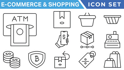 Shopping icons set. E-commerce icon collection. Online shopping thin line icons. Shop icons vector