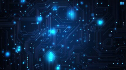 Abstract Circuit Board With Blue Glowing Lights