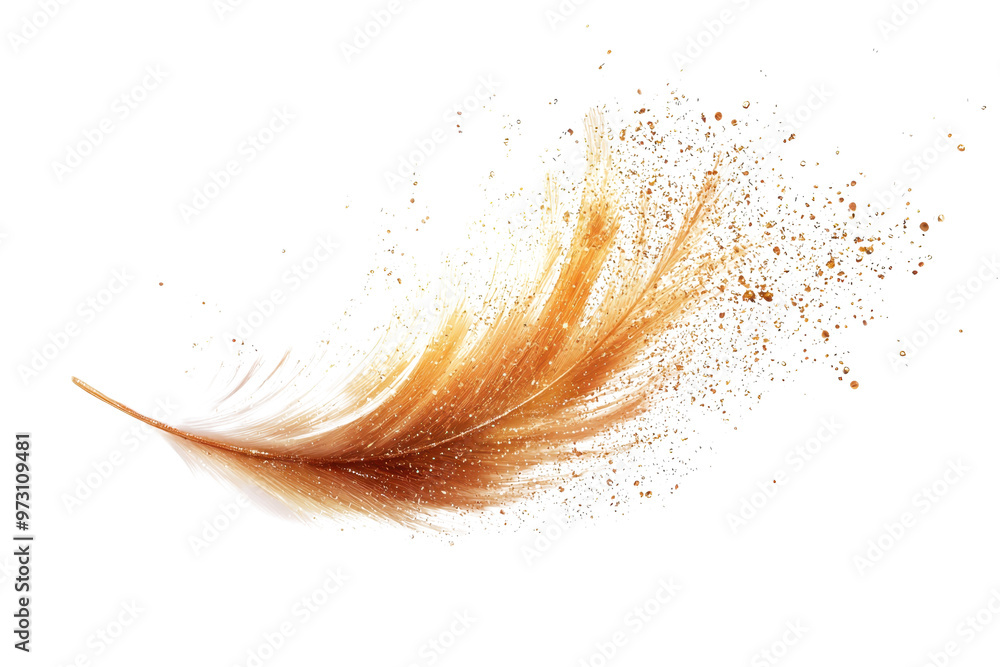 Poster artistic image of a feather disintegrating into particles, symbolizing lightness, freedom, and trans