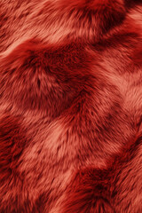 Naklejka premium Macro Image of Fluffy Red Fur Texture. Top View of Soft, Colorful Hairy Background. Close-Up Showing Wavy Pattern and Cozy Animal Fur with Rich, Professional Quality