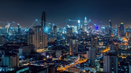 Fototapeta premium Nighttime View of a Connected Cityscape