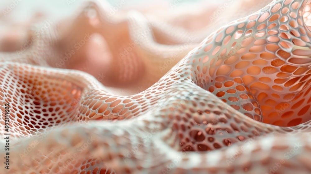 Poster Close-up 3D rendering of skin layers showing detailed microstructure Close-up photo with clean background