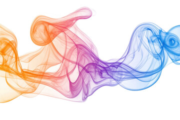 Colorful abstract smoke swirl pattern with red, orange, purple, and blue hues on a transparent background. Vibrant and mesmerizing artistic design.