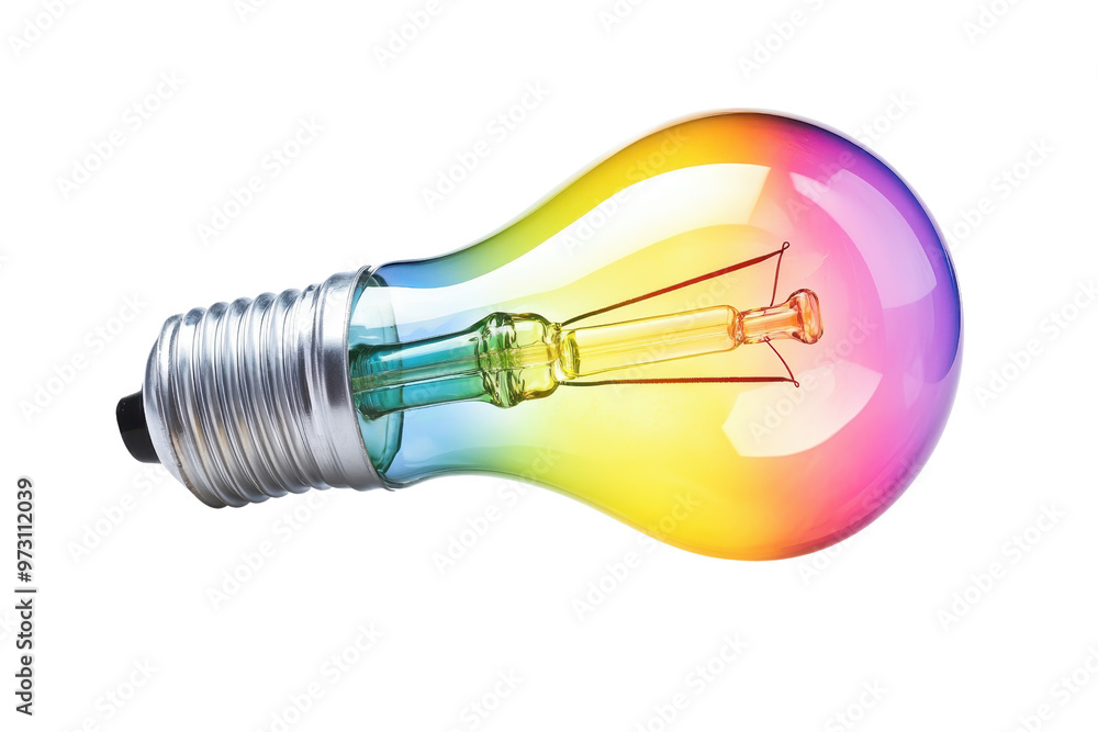 Poster colorful light bulb with a rainbow gradient effect isolated on transparent background. symbolizing c