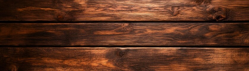Naklejka premium Close-up of dark brown wood planks with visible grain and texture.