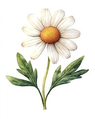 A delicate white daisy with a yellow center, painted with watercolors.