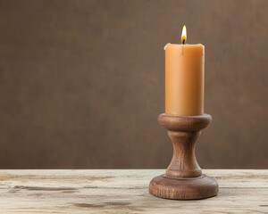 A rustic candleholder with melted wax remnants, sitting on a timeworn table covered in dust antique candleholder, timeworn, rustic