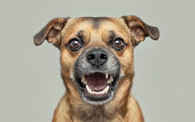 angry dog isolated on clear gray background 