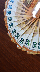 Euro. Background from banknotes, denominations 50 euro. paper money, currency, cash. close-up. finance, payments, trade, financial transactions concepts. space for text