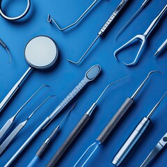 Dental Tools on Blue Background