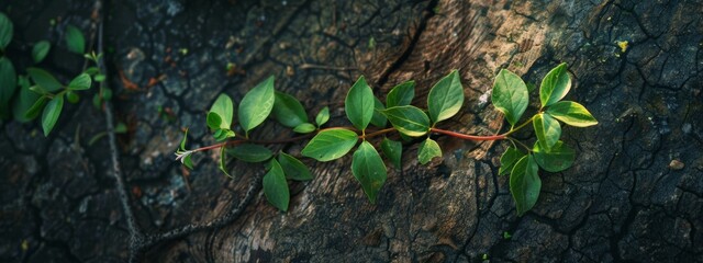 Obraz premium Small Green Plant Growing on Cracked Earth Surface