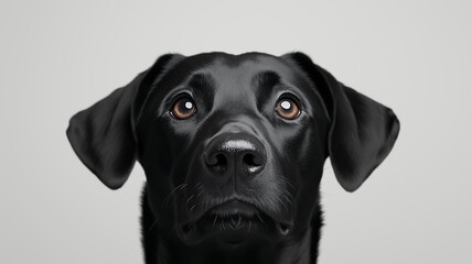 Close-up of a black dog intense stare, minimalistic charcoal sketch on a white background, sharp details, evoking feelings of strength and focus