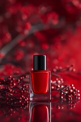 Bold Red Nail Polish Bottle Mockup on Minimalist Background