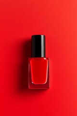 Bold Red Nail Polish Bottle Mockup on Minimalist Background