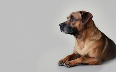Obraz premium Studio partrait dog isolated on clear gray background 