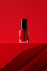 Bold Red Nail Polish Bottle Mockup on Minimalist Background