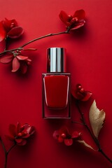 Bold Red Nail Polish Bottle Mockup on Minimalist Background