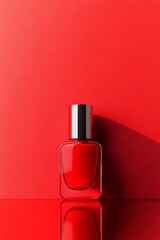 Bold Red Nail Polish Bottle Mockup on Minimalist Background