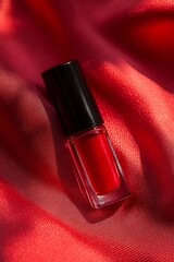 Bold Red Nail Polish Bottle Mockup on Minimalist Background