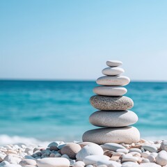Tranquil Stacked Stones by the Shoreline