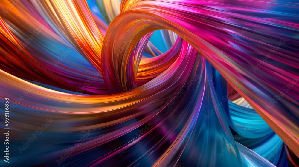 Poster Colorful light patterns swirl and blend in an abstract display, featuring rich hues and intricate textures that create a visually stimulating effect. Close-up photo with clean background