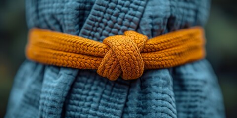 Orange Belt Tied on a Blue Martial Arts Uniform