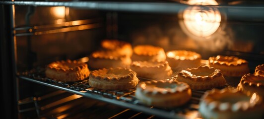 A close-up of the pastry rises in the oven