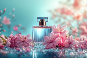 a banner illustrating the creation of perfume with blooming flowers for a captivating olfactory experience