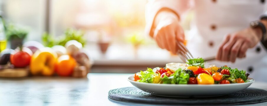 International chefs preparing a fusion meal in a modern kitchen