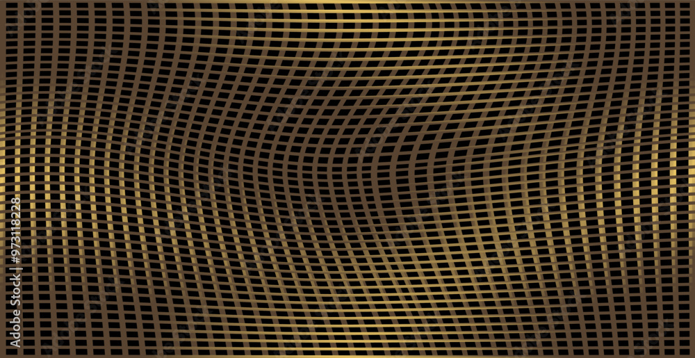 Poster a composition of repeating curved lines in brown and gold and a black background as inspiration for 