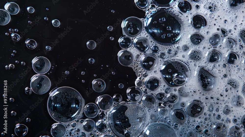 Poster The bubbles are of various sizes and are scattered all over the background