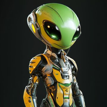 Futuristic Green Alien Robot in Yellow Armor
