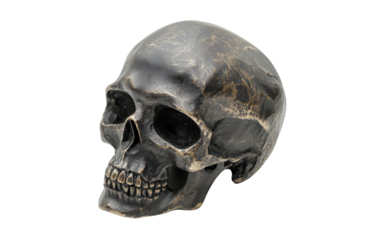 Realistic black skull with detailed features, perfect for horror, Halloween, or medical-themed designs and artworks.