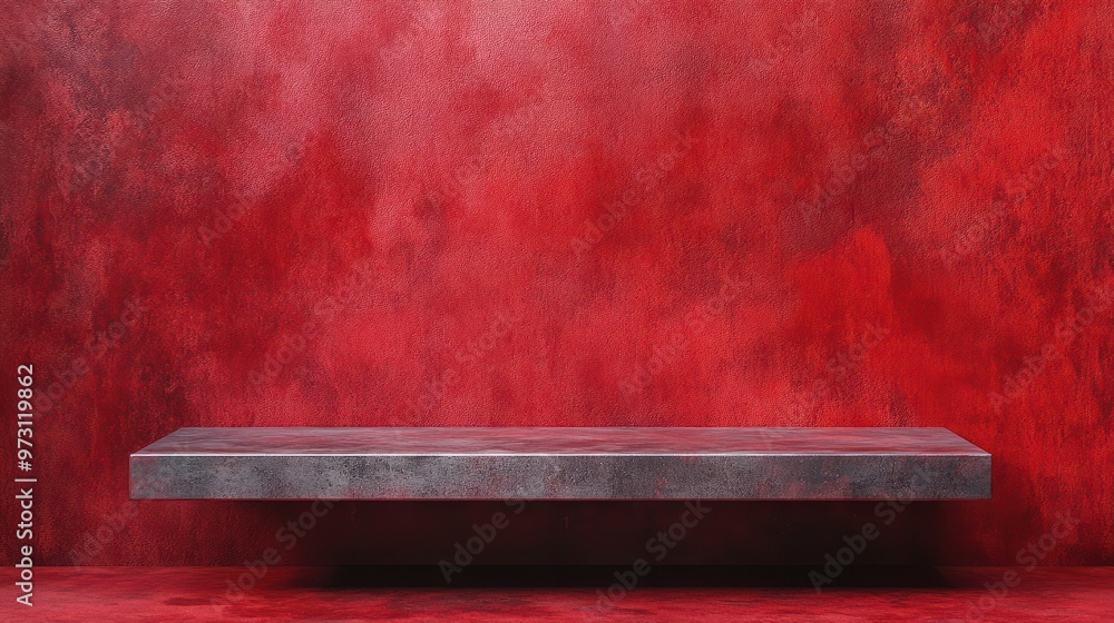 Poster empty red old textured background and stand display or shelf with studio for showing or design chris
