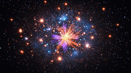 Firework explosion in the night sky celebrating happy new year 2024 . National firework shooting in the beautiful sky for a new year day of year 2024 .