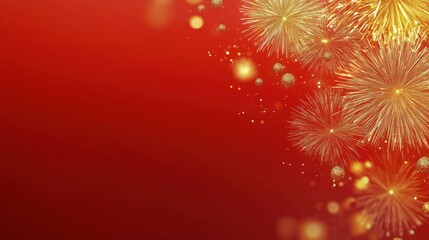 Golden Fireworks on red background, chinese new year concept, ba