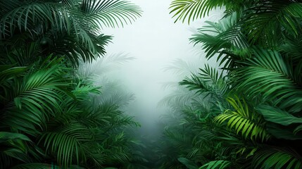 A mist-covered jungle with towering trees and exotic plants, filled with hidden wildlife jungle, wildlife, botanical mystery