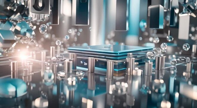 An abstract idea for a tech inspired crystal clear and straightforward LinkedIn banner poster featuring HR and tech components 4k animation